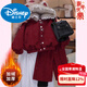 Disney Girls Winter Suit 2026 New Children's Velvet Thickened Cat Ear Bow Top New Year's Eve Two-piece Set Trendy Chinese Red 110 cm