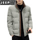 JEEP SPIRIT short stand collar down jacket for men 2025 new fashionable and handsome youth warm jacket winter tops pea green L