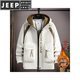 JEEP SPIRIT autumn and winter hooded jacket men's velvet thickened sports suit color-blocking windbreaker handsome workwear jacket 2366 black plus velvet style M