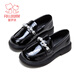 Fuluo Mi Girls Leather Shoes Spring Campus Style Versatile Loafers Little Girls Soft Sole Light Fashion Shoes Shadow Black 35