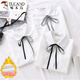 Woodpecker 2025 spring, autumn and winter new velvet thickened bow chiffon white shirt for women with long-sleeved bottoming top round neck coffee plaid lace-up without velvet S