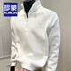 ROMON American versatile patchwork sweatshirt for men in spring and autumn, new trendy half-zip pullover, loose and versatile stand-up collar top for men, khaki XL size (recommended 140-160)