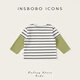 INSBOBO boys' bottoming shirt 2026 spring long-sleeved children's T-shirt baby fake two-piece tops new clothes trendy black and white strips 73