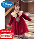 Disney Girls New Year Clothes Fashionable Red Dress Winter 2026 New Little Girls Princess Dress Plus Velvet Hanfu Red Velvet 100 cm