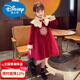 Disney Girls New Year Clothes Fashionable Red Dress Winter 2026 New Little Girls Princess Dress Plus Velvet Hanfu Red Velvet 100 cm