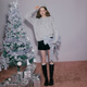 Xiangying Christmas atmosphere butterfly sweater for women 2026 spring new heavy industry embroidery lazy style gray sweater light gray top S 155/80A/85-95Jin Jin equals 0.5 kg