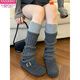 Modal gray twist knitted wool socks for women in autumn and winter, thick thread pile socks with color matching y2k calf and leg covers, dark gray, sheep wool content about 9%, 1 pair, one size fits all, soft and skin-friendly