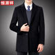 Hengyuanxiang double-sided wool coat for middle-aged men, mid-length, over the knee, middle-aged and elderly wool wool dad thickened coat, black (medium-length suit collar) L 175