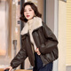 Chuxin velvet thickened PU leather jacket women's short 2025 winter new style women's retro style warm high-end jacket coffee color (velvet thickened) M
