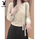 Playboy (PLAYBOY) slant collar autumn and winter lace-up French irregular warm long-sleeved shirt bow western style slim fashion top Dark Violet M Recommended 105 Jin Jin is equal to within 0.5 kg