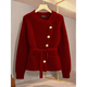 Luo Meng's natal New Year red sweater jacket for women 2025 winter new unique style thickened knitted cardigan top red top (soft and waxy sweater jacket/Korean style/S