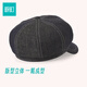 Wanding denim octagonal hat for women spring breathable curved brim beret simple versatile cotton and linen newsboy painter hat dark blue one size