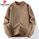 Pierre Cardin sweatshirt men's plus velvet heavyweight high-end all-in-one velvet thickened autumn and winter warm bottoming shirt beige 3XL