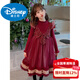 Disney girls autumn and winter velvet dress fashionable princess skirt girls New Year's greetings winter clothes big children New Year red red 130 cm