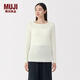 MUJI Women's Lightweight Round Neck Long Sleeve T-shirt Women's 25th Autumn Women's Basement FCD37A5A Off-White S (155/80A)