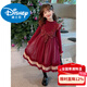 Disney girls autumn and winter velvet dress fashionable princess skirt girls New Year's greetings winter clothes big children New Year red red 130 cm
