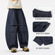 Xiaoyinman children's clothing girls' scimitar paratrooper jeans pleated design 26 spring middle and large children's girls casual pants dark blue 120