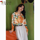 Woodpecker (TUCANO) spring Hong Kong style long-sleeved loose layered design niche new retro print shirt performance photo shirt coffee bottom green floral long-sleeved L