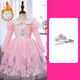 HAL.DUCK Girls' New Year's Clothes Fashionable Ice and Snow Elsa Princess Skirt Elsa Autumn Children's Clothing Birthday New Elsa Winter Plus Velvet Pink Skirt Free Crown Stick 140 Recommended Height 130cm