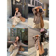 Hello Canon Striped texture design lapel shirt women's autumn and winter 202 new retro Korean style casual shirt brown XS