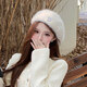 Xiaohongshu's popular love white imitation rabbit fur beret women's autumn and winter versatile beret hat painting painter hat large beige white adjustable (55-58cm) one size