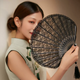 Yusenyi Chinese style compact folding fan for women's cheongsam lace fan ancient style folding fan dance fan summer portable fan red lace fan jade beads style personal use daily fan
