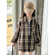 Girls Autumn Plaid Shirt 2025 New Style Casual Big Children Spring and Autumn Korean Style Shirt Loose Jacket Brown 170