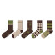Pami (pami) brown socks for women spring and autumn 2025 new retro style Maillard rhombus mid-calf socks autumn and winter long stockings retro mid-calf socks group A_suitable for (36-39 sizes) one-size-fits-all five pairs
