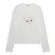 DZZIT long-sleeved T-shirt 2026 spring new simple style kitten print cotton shoulder top women 3K1BA241A white XS