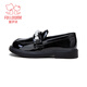 Fuluo Mi Girls Leather Shoes Spring Campus Style Versatile Loafers Little Girls Soft Sole Light Fashion Shoes Shadow Black 35