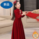 Disney Girls Dress Long Sleeve Dress 2025 Autumn and Winter New Medium and Large Children's Clothing Red New Year Style Embroidered Long Dress Red Velvet Style 150 (Upgraded Style)