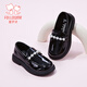 Fuluo Mi Girls Leather Shoes Spring Campus Style Versatile Loafers Little Girls Soft Sole Light Fashion Shoes Shadow Black 35