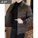 JEEP Jeep men's lapel down jacket winter 2026 new style leather jacket cold-proof warm thickened jacket men's fashion black XL