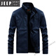 JEEP SPIRIT men's leather jacket trendy Korean version 2025 autumn and winter new pu leather jacket thickened handsome casual loose motorcycle suit black M