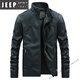JEEP SPIRIT men's leather jacket trendy Korean version 2025 autumn and winter new pu leather jacket thickened handsome casual loose motorcycle suit black M