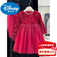 Disney Girls Dress Spring and Autumn Children's High-end Fashion Sequin Princess Dress Children's Red 20 Red Velvet Style Delivery Veil (one size smaller) 100 cm