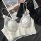 Spring new high-end embroidered lace chest-wrapped fixed cup quick-drying V-neck bunny ears underwear, big breasts appear smaller, white gold L