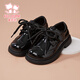 Fuluo Mi Boys' Leather Shoes Spring Glossy Soft Sole Versatile Fashion Shoes Primary School Students Host Performance Etiquette Shoes Shadow Black 27