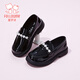 Fuluo Mi Girls Leather Shoes Spring Campus Style Versatile Loafers Little Girls Soft Sole Light Fashion Shoes Shadow Black 35