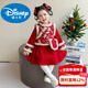 Disney New Year's Wear Skirt Winter 2026 New Style Chinese Style Tang Suit Plus Velvet Thickened Baby Girl New Year's Eve Wear for Girls Red Free Bag 90 cm