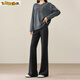 Early diameter winter velvet trousers, black boot-cut trousers with spliced slits, new slimming stretch casual, high waist and drape for small people, black plus velvet - tall 3XL 31/recommended 135Jin Jin is equal to 0.5kg -145Jin Jin is equal to 0.5kg