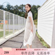 Zihan (ZIHAN) Zihan pure white round neck short-sleeved T-shirt lace suspender dress two-piece suit for women 2025 summer new style Almond White M