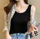 Internet celebrity fashionable and versatile anti-thread cotton knitted elastic vest bottoming shirt for inner wear and outer wear, black, one size fits all, 90-140