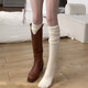 Over-the-knee socks for women, autumn and winter double-needle stockings for women, milk white high stockings, thigh socks, Japanese ladies splicing pile socks, beige one pair, one size fits all