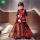 Wooden wooden house children's New Year's greetings autumn and winter style Chinese style two-piece set for girls and boys to wear Tang suit horse skirt with thick velvet, red embroidered vest + horse skirt + sweater - with headwear, plus velvet 140 (height is about 130cm)