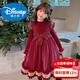 Disney girls autumn and winter velvet dress fashionable princess skirt girls New Year's greetings winter clothes big children New Year red red 130 cm