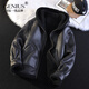 GENIUS international first-line brand fur integrated men's winter hooded velvet thickened leather jacket short motorcycle jacket leather jacket for men black L 115-130Jin Jin is equal to 0.5 kg