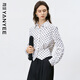 Yanyu unique polka dot linen shirt women's 2026 spring new style exquisite temperament long-sleeved waist women's top black and white dot S