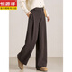 Hengyuanxiang 2026 Autumn and Winter Bass Pants Women's Casual Straight Pants Thickened New High Waist Loose Woolen Slim Scimitar Wide Leg Pants Woolen Fabric Brown 2XL Recommended 130-145Jin Jin is equal to 0.5 kg