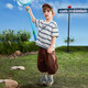 ASK JUNIOR sequined children's short-sleeved T-shirt 2026 summer children's striped contrast round neck top boys white
